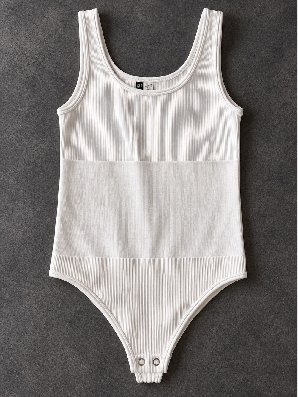 White Ribbed Tank Bodysuit size XL with Snap Closure, Size XL, 90% Nylon 10% El